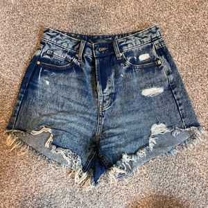 Distressed High Rise Jean Shorts